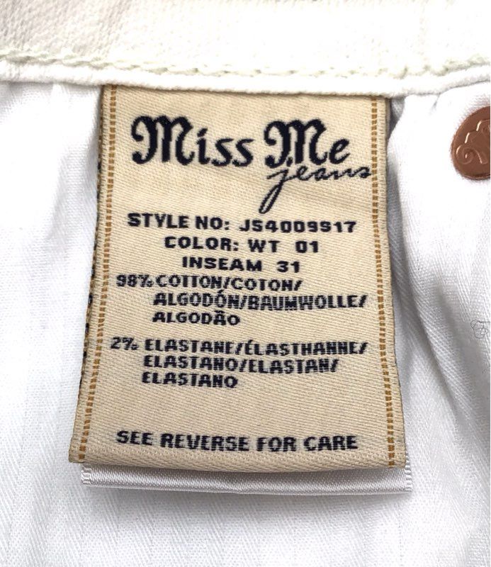 NWT Miss Me Women's White Denim Signature Skinny Jeans - Size 25