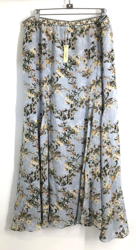Max Studio London Women's Blue Floral Smocked Waist Midi Skirt NWT XL