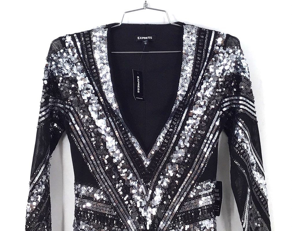 NWT Express Women's Black Sequin Bodycon Dress - Size XS
