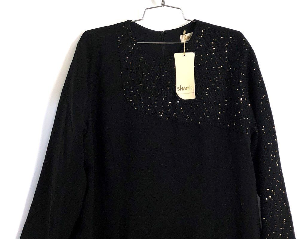 Shanis Women's Black Sequin Asymmetric Long Sleeve Shift Dress Sz 54 NWT