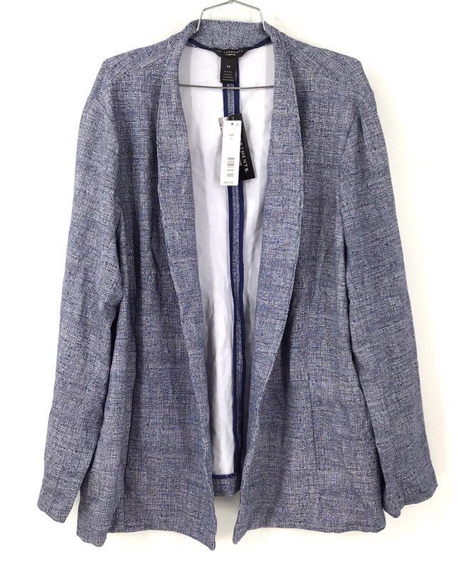 Investments NWT Blue White Textured Stretch Open Front Blazer Jacket Women's 2X