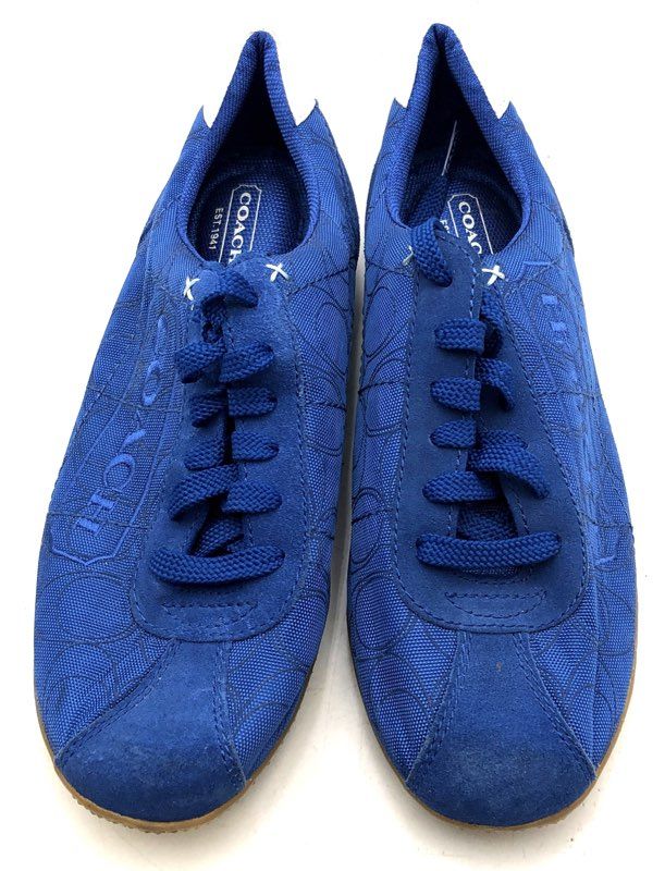 Coach Patti Blue Monogram Canvas Suede Low Top Sneakers Size 7M