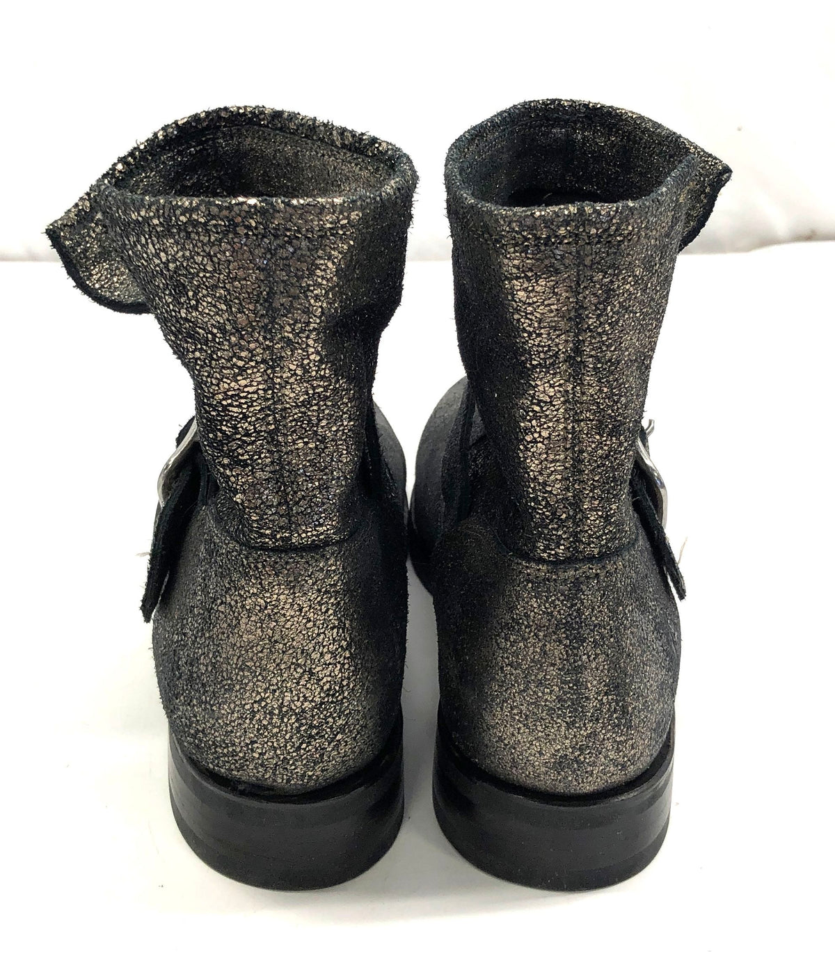 Frye Metallic Gold Distressed Leather Moto Ankle Boots Women's Size 8.5