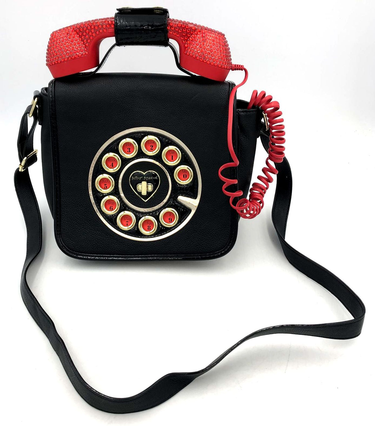 Betsey Johnson Kitsch &quot;Call Me&quot; Black/Red Cell Connectible Phone Crossbody Bag