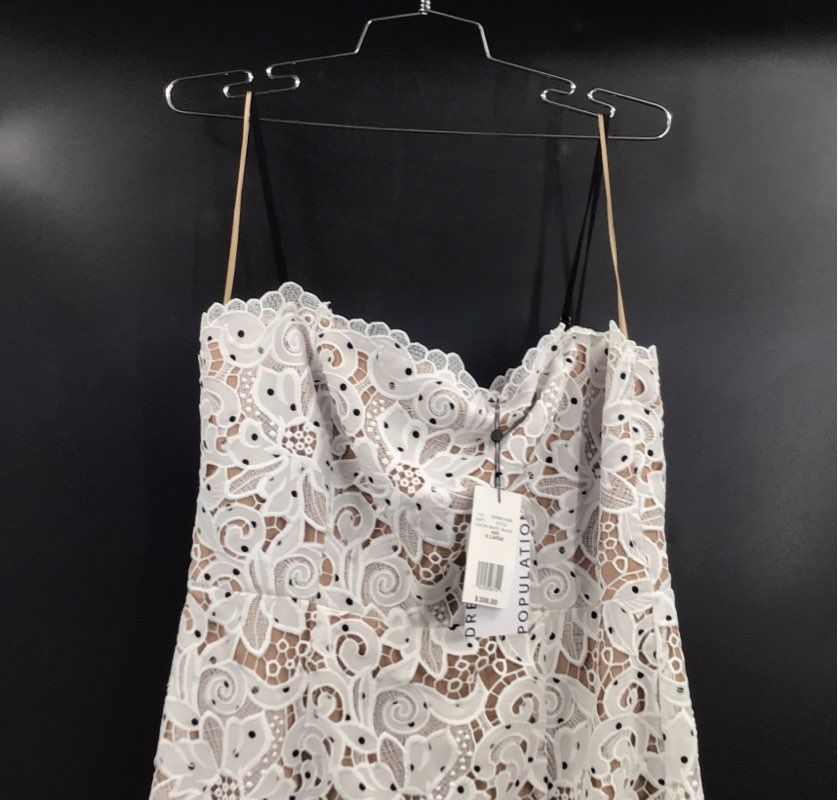 Dress the Population Women's White Lace Floral Midi Strap Dress NWT Sz XL
