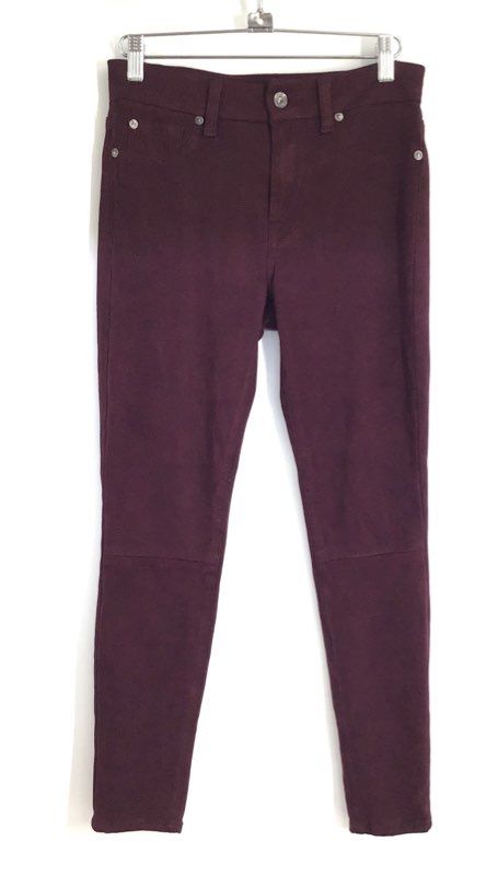 7 For All Mankind Women's Burgundy Faux Suede Skinny Stretch Pants Size 27