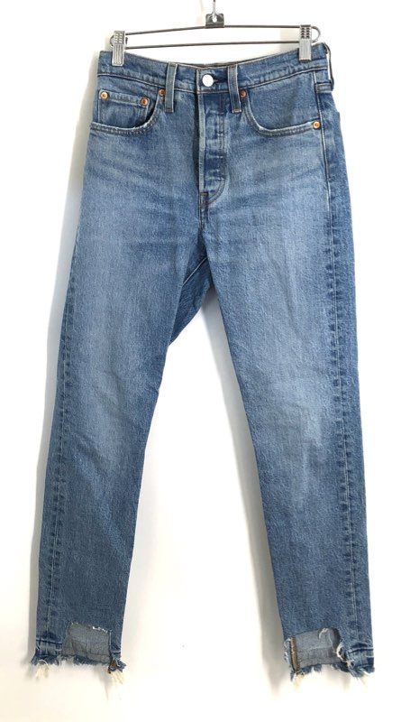 Levi's Women's 501 Skinny Jeans Blue High Rise Button Fly Raw Hem W24 L28
