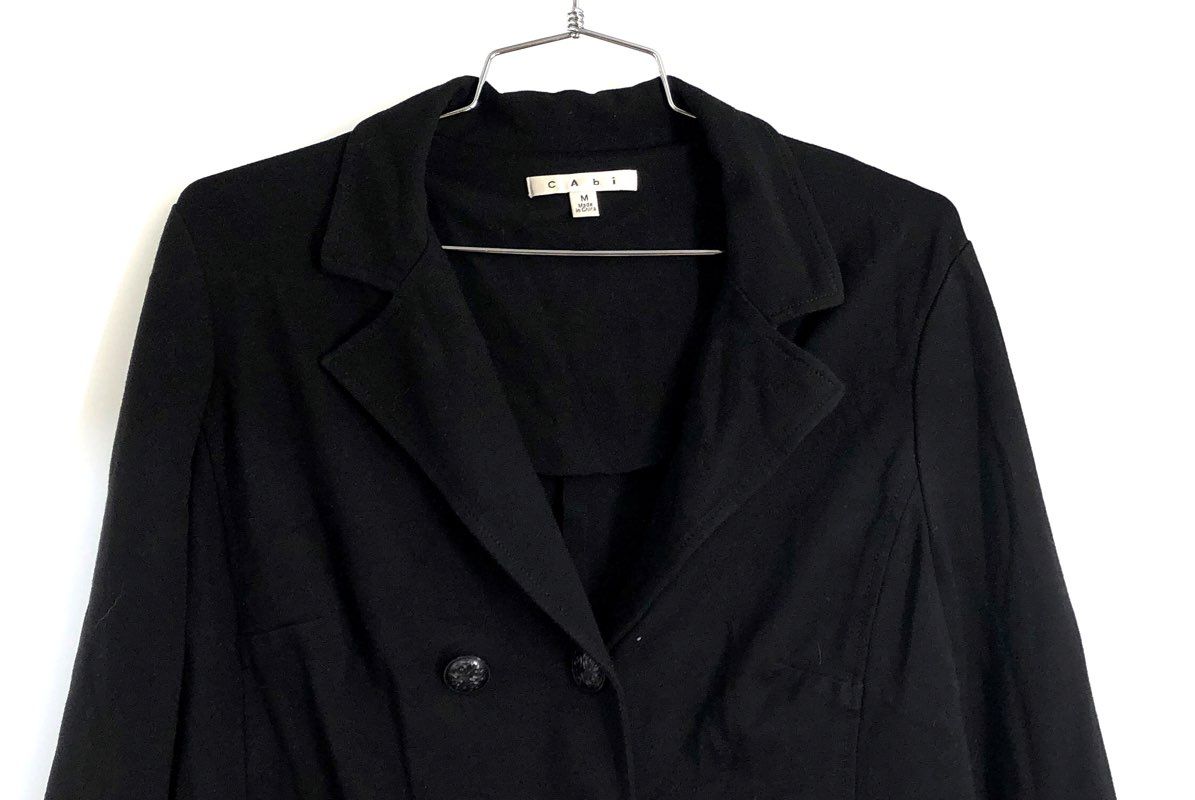 Cabi Women's Black Double Breasted Cropped Knit Blazer Jacket Sz M