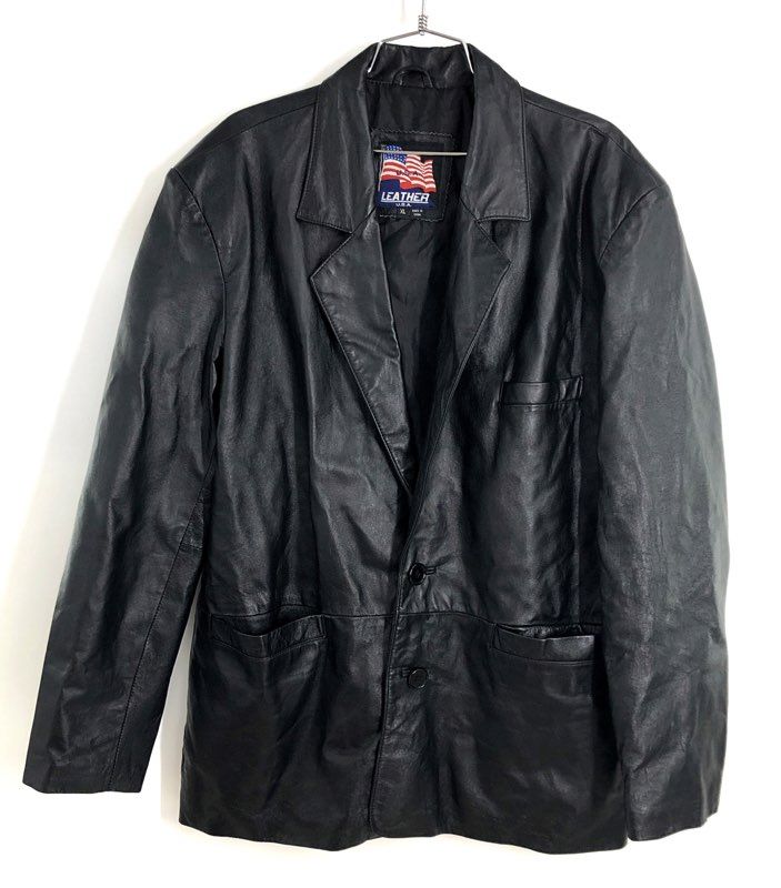 Vintage 90s Leather U.S.A. Men's Black Genuine Leather Blazer Jacket Sz XL