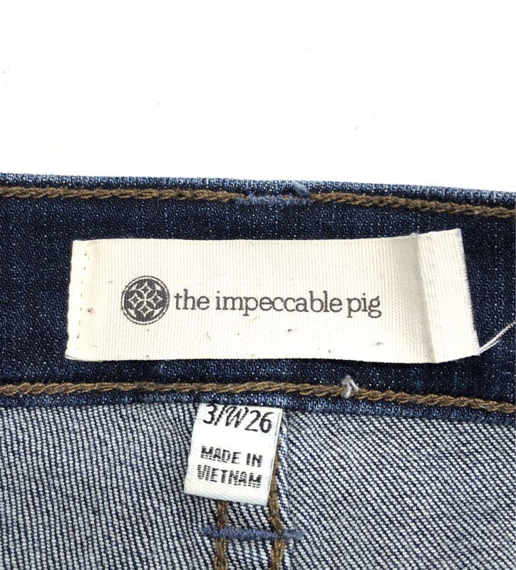 The Impeccable Pig Women's Dark Blue Distressed High Rise Skinny Jeans Sz 26
