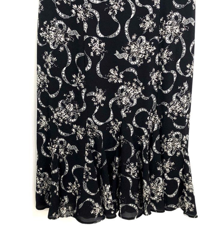 Talbots Women's Petite Black White Floral Ribbon Print Sleeveless Dress Sz 2P
