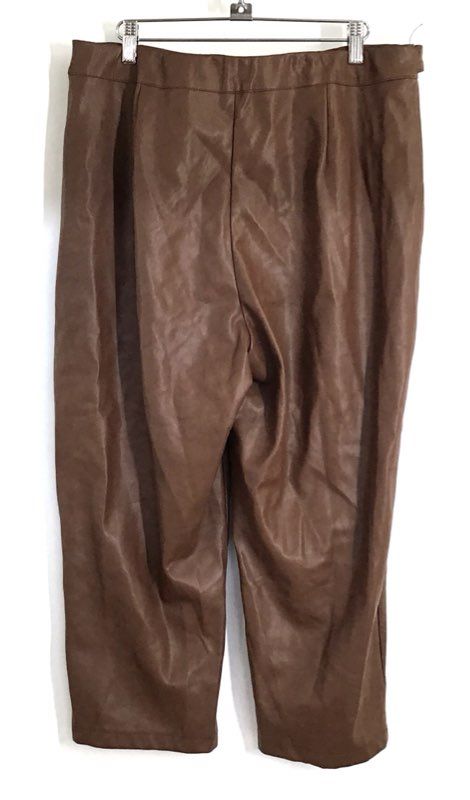 Marc New York Women's Brown Faux Leather Belted Straight Leg Pants Sz 14