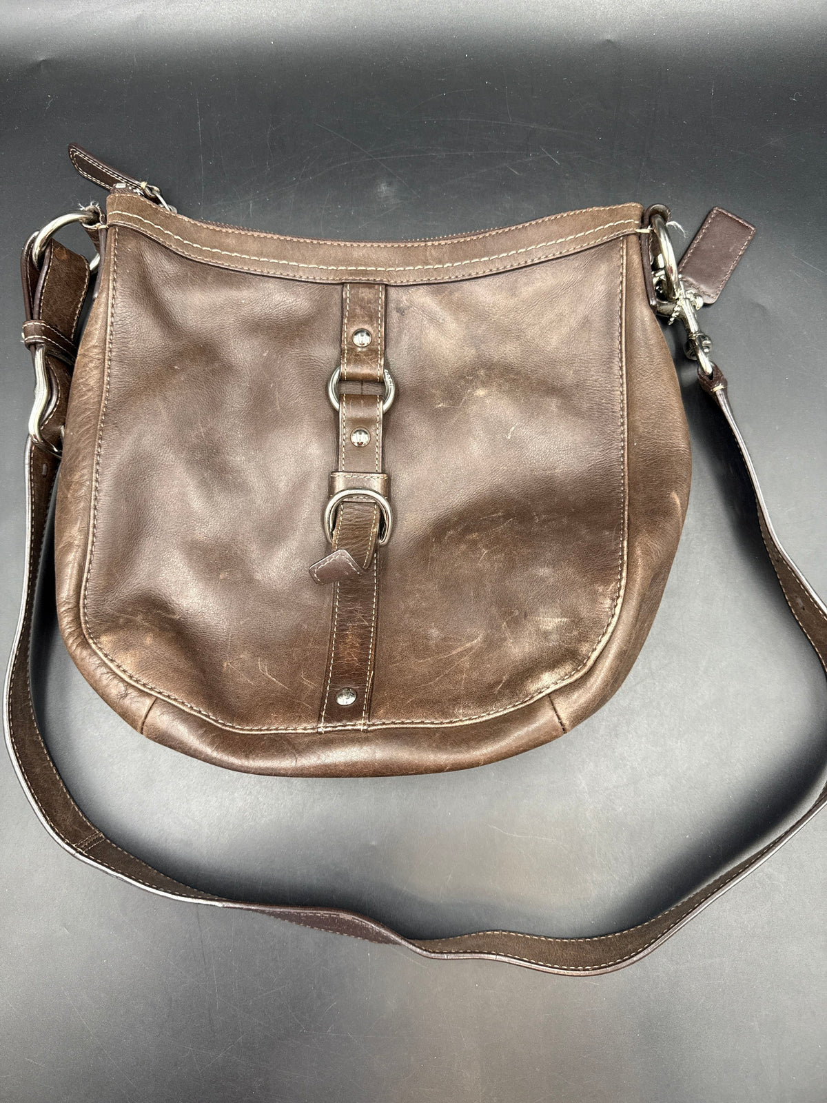 Coach Brown Leather Crossbody Bag Vintage Style Silver Hardware COA F14018