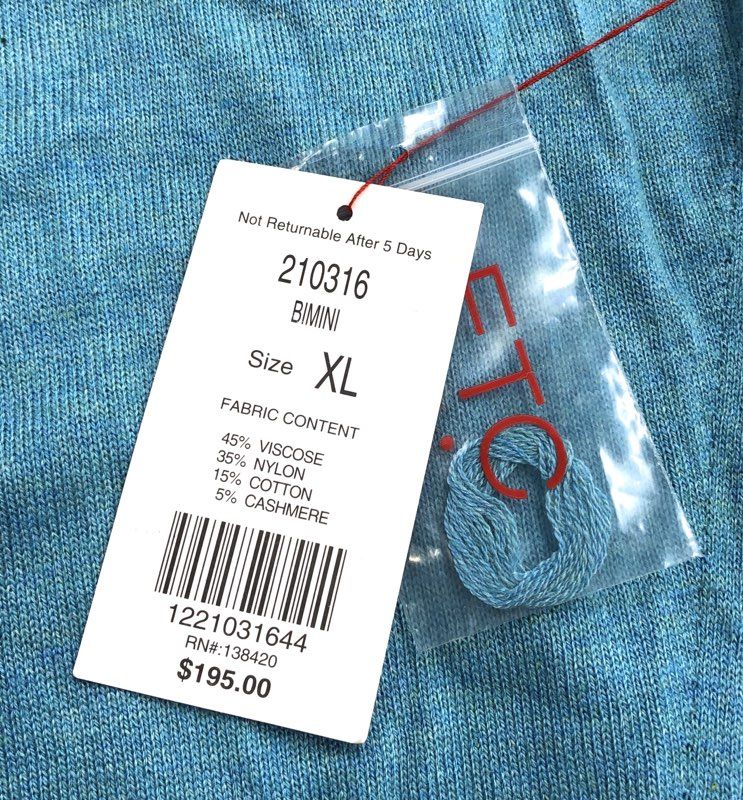ETC Women's NWT Bimini Sweater Teal Cashmere Blend V-Neck Side Zip XL