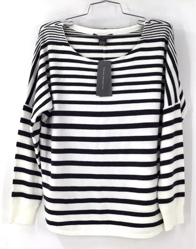 NWT French Connection Women's White Dark Gray Striped Sweater - Size S