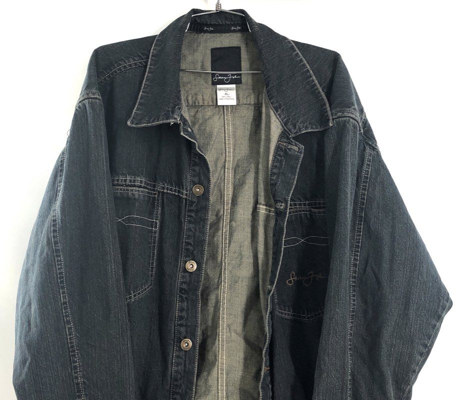 Sean John Men's Blue Denim Jean Jacket Vintage Y2K Oversized Script Sz XL