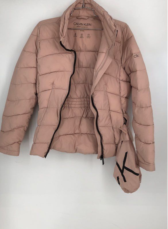 Calvin Klein Women&#39;s Pink Collared Full Zip Puffer Jacket - Size Medium