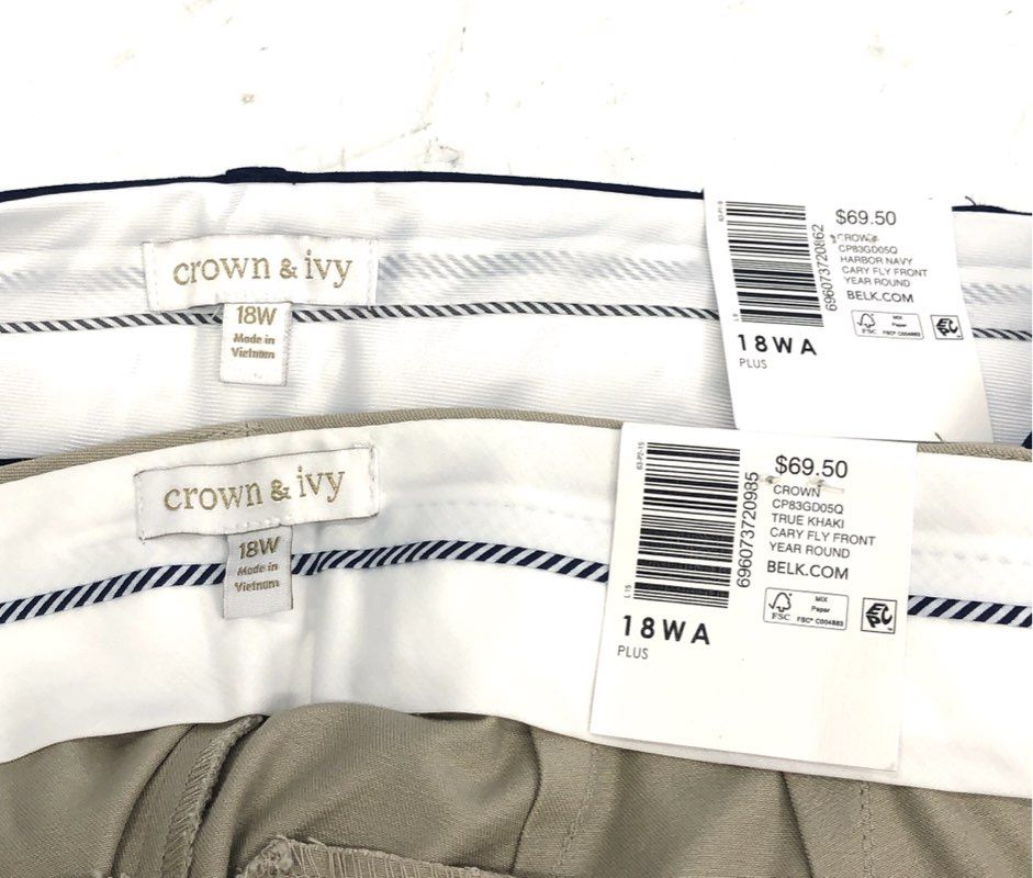 Crown & Ivy Women's Cary Fly Front Pants Lot of 2 Navy Khaki NWT Sz 18W
