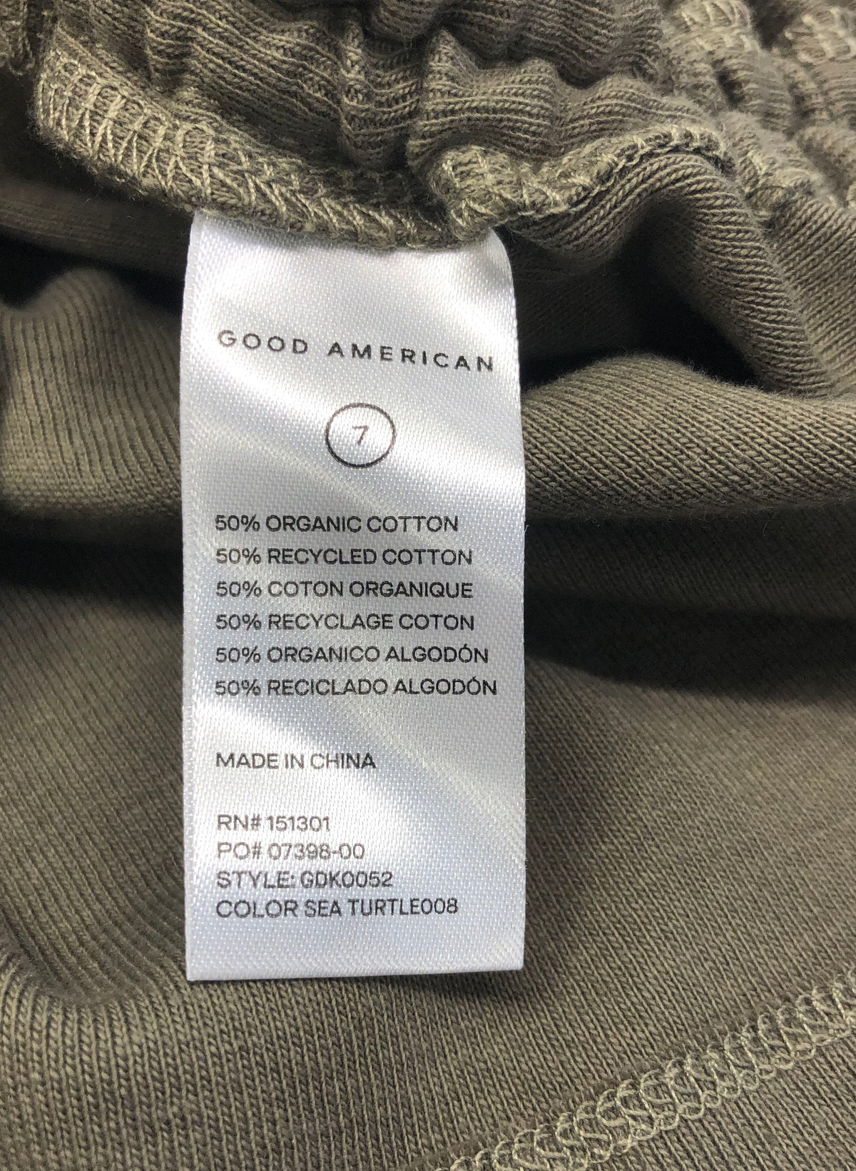 Good American Women's Sea Turtle Green Organic Cotton Ruched Tank Dress Sz 7 NWT