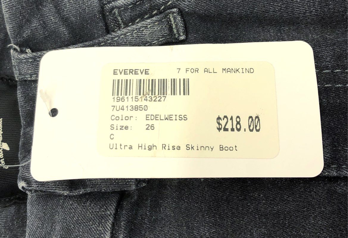 7 For All Mankind Women's Black Ultra High Rise Skinny Boot Jeans Sz 26 NWT