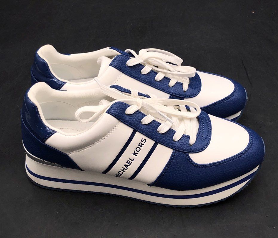 Michael Kors Billie Trainer Blue White Pebbled Sneakers Women's Size 7.5