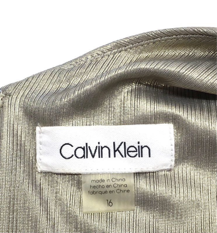 Calvin Klein Women's Gold Metallic Knot Front Gown Sleeveless Sz 16 NWT