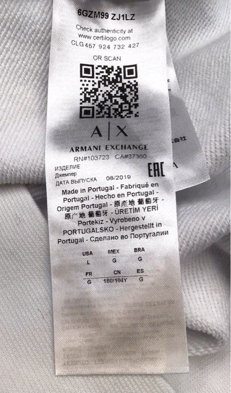 Armani Exchange Men&#39;s White Sweatshirt - Size Large