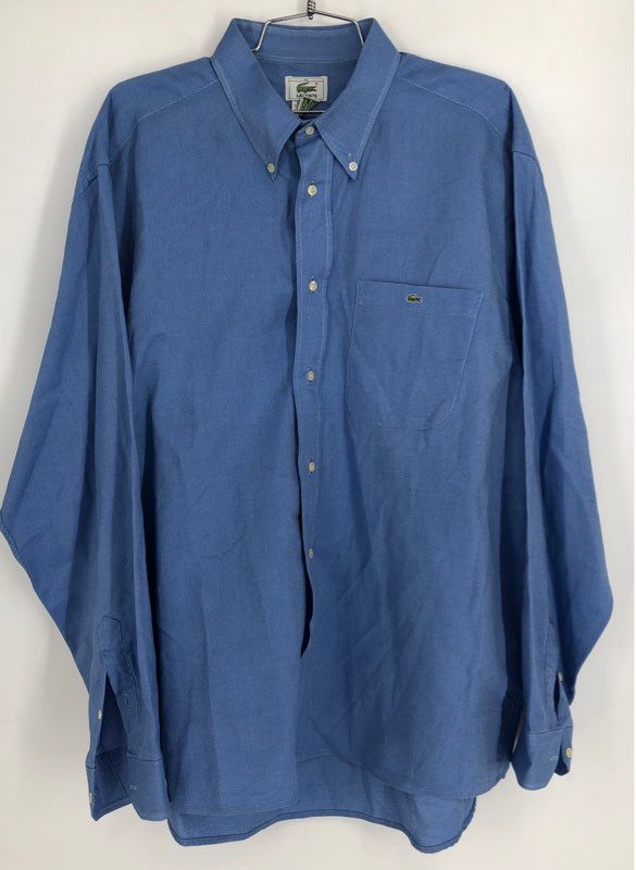 Lacoste Men&#39;s Blue Long Sleeve Button-Down Shirt - Size 44