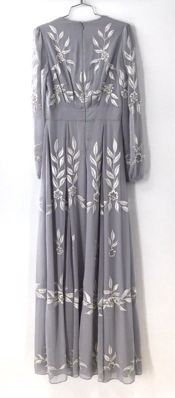 BHLDN Alana Women's Gray Beaded Embroidered Floral Maxi Dress Gown Size 6