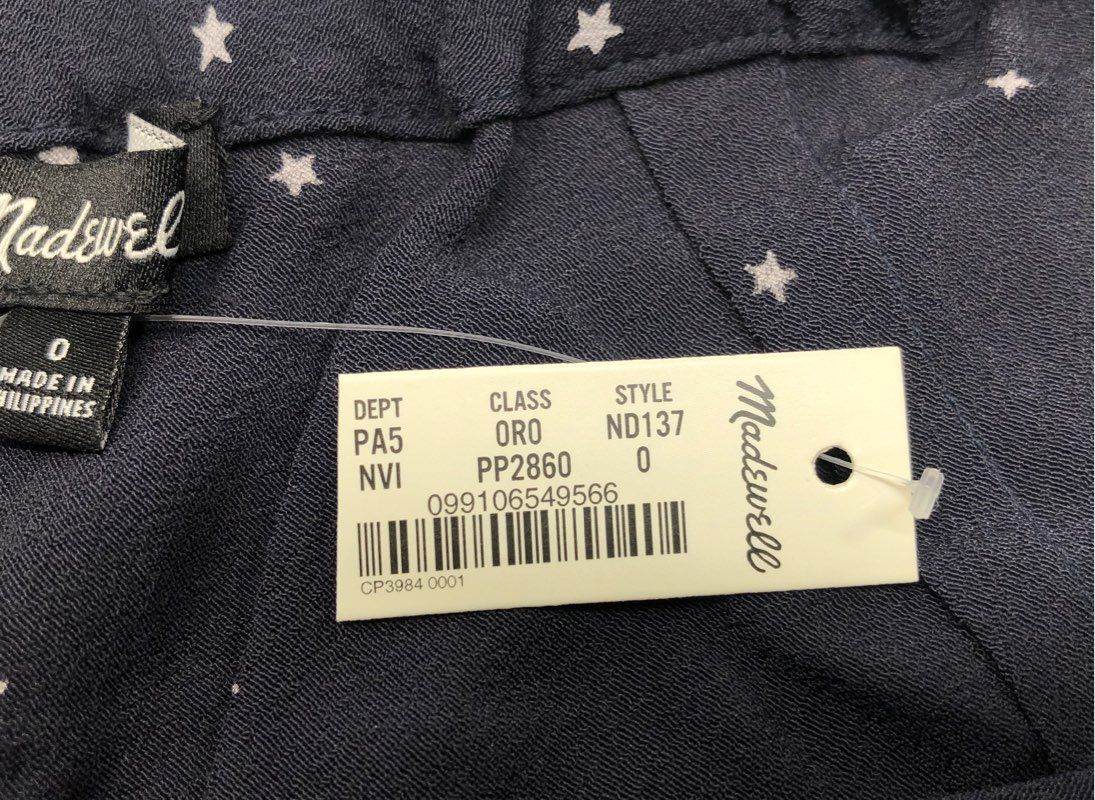Madewell Women's Navy Blue Star Print Drawstring Mini Skirt Size 0 NWT