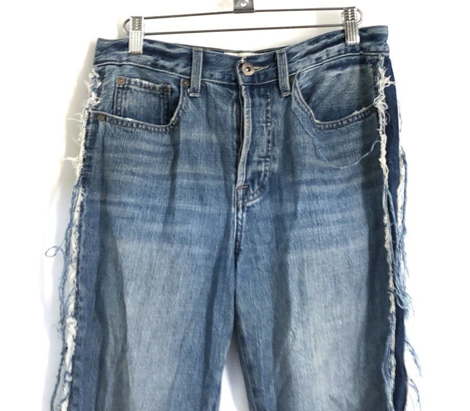 Pistola Women's Blue Distressed Frayed Side Stripe High Rise Straight Jeans 27