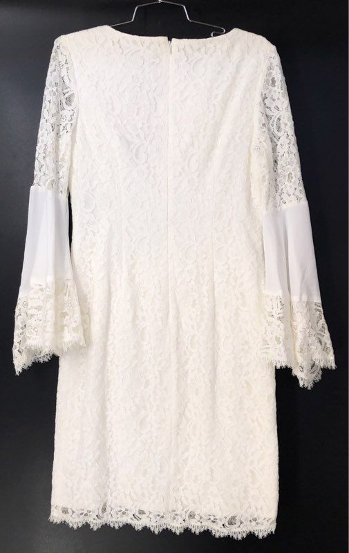 NWT White House Black Market Women's Ecru Bell Sleeve Lace Shift Dress - Size 8