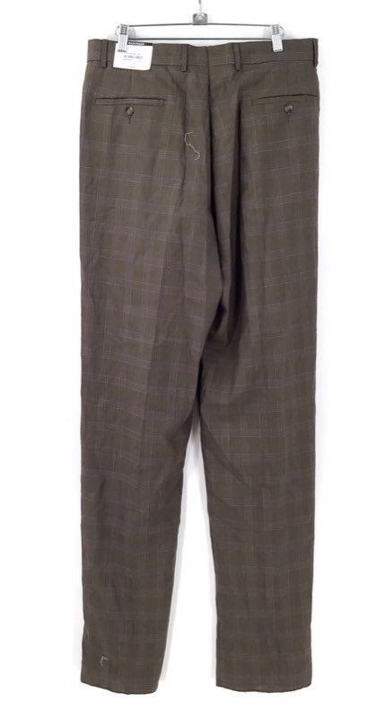 NWT Bachrach Men's Brown Gray Tan Plaid Wool Dress Pants - Size 34W Lot Of 3