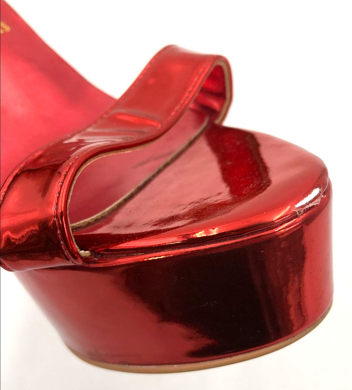 Christian Louboutin Inspired Women's Metallic Ruby Red Strappy Heels - Size 35