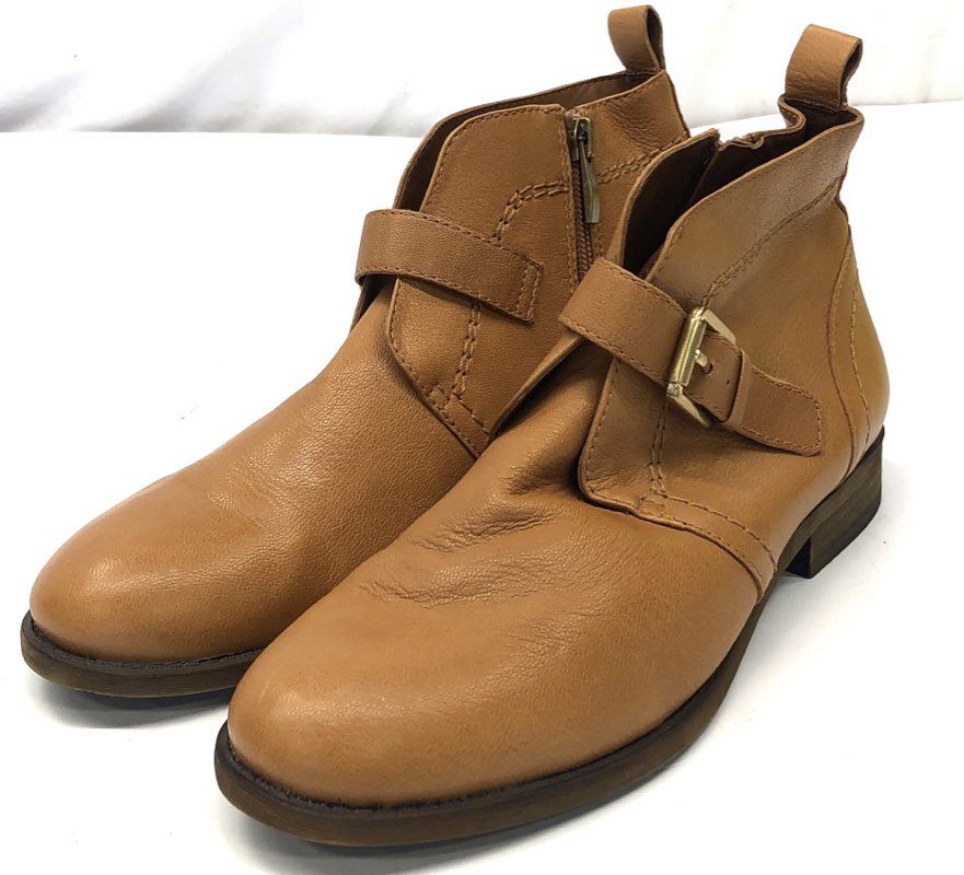 Franco Sarto Tan Leather Monk Strap Buckle Ankle Boots Women's Size 8M