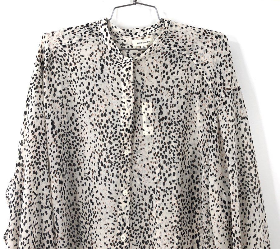 NWT Max Studio Women's White Polka Dot Blouse - Size L