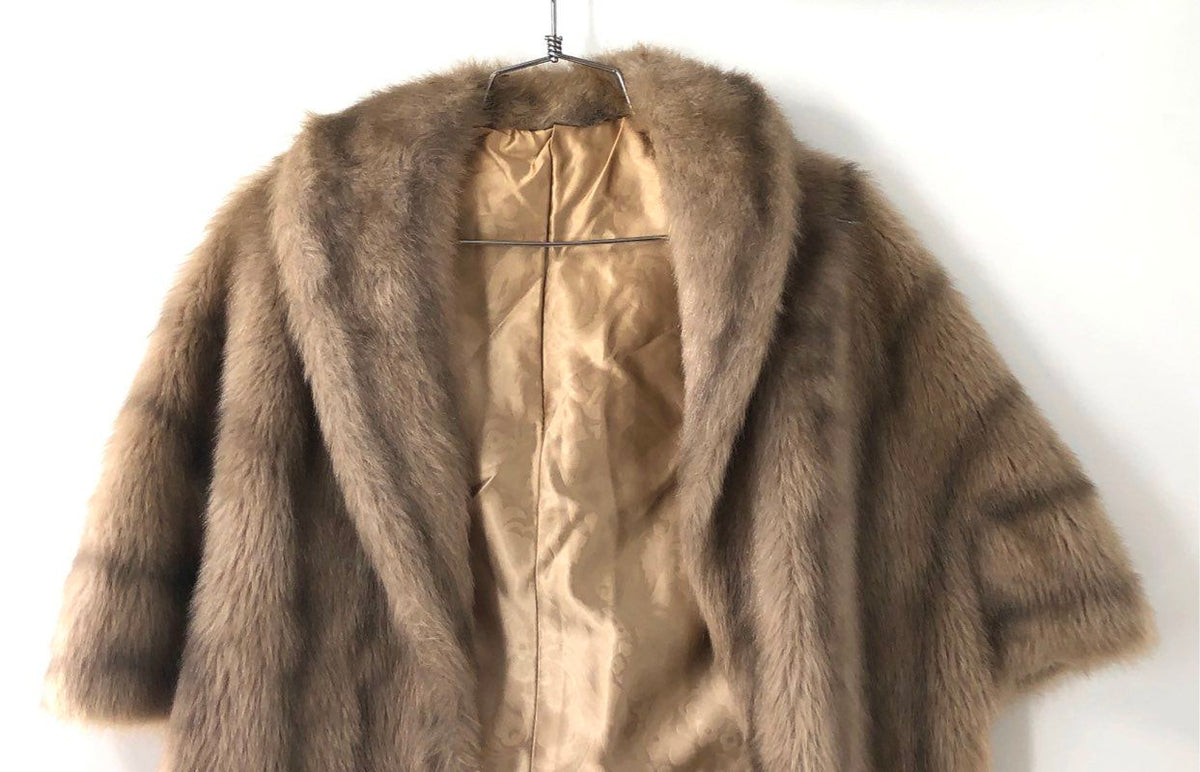 Vintage 70s Regina Glenara by Glenoit Women's Tan Striped Faux Fur Jacket