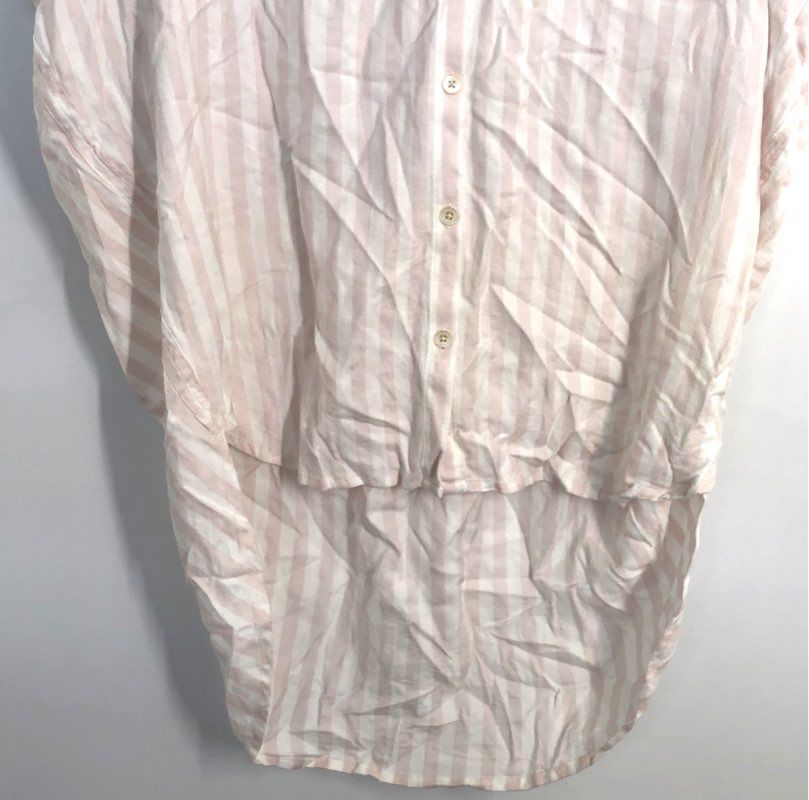 Madewell Women's Pink White Striped High Low Short Sleeve Button Up Shirt Sz XS