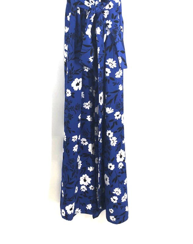 Nine West Women's Blue Floral Sleeveless Maxi Dress with Tie Waist NWT Sz 12