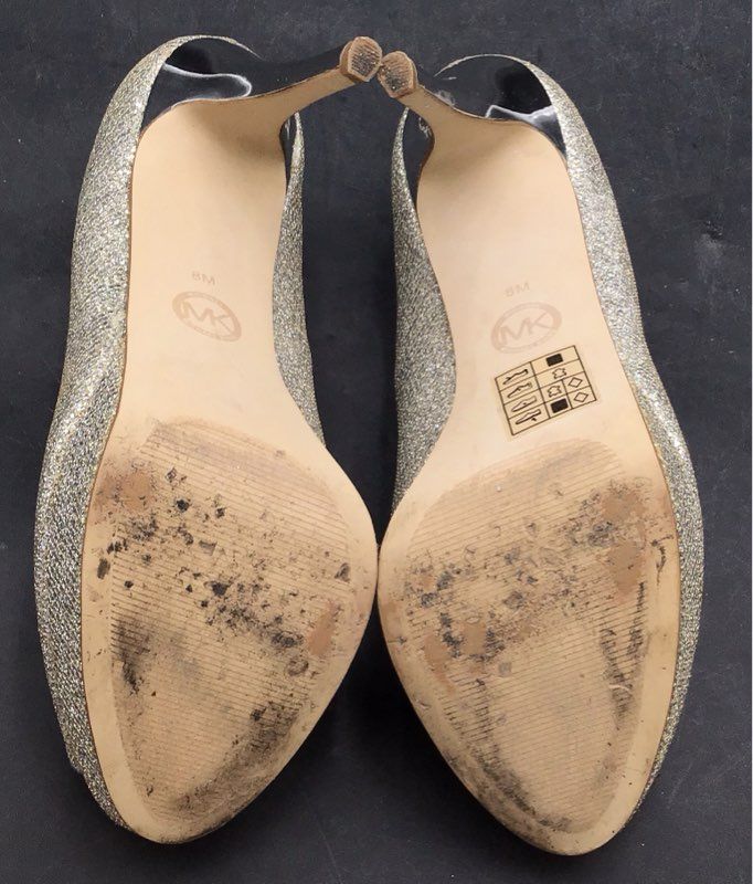 Michael Kors York Silver Glitter Platform Peep-Toe Heels Size 8