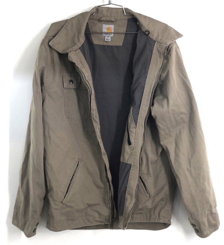 Carhartt Men's Tan Canvas Full Zip Work Jacket Utility Multi-Pocket Sz M