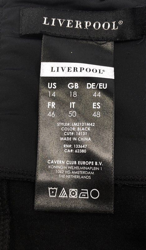 Liverpool Women's Black High Rise Pull-On Slim Leggings Trousers Sz 14