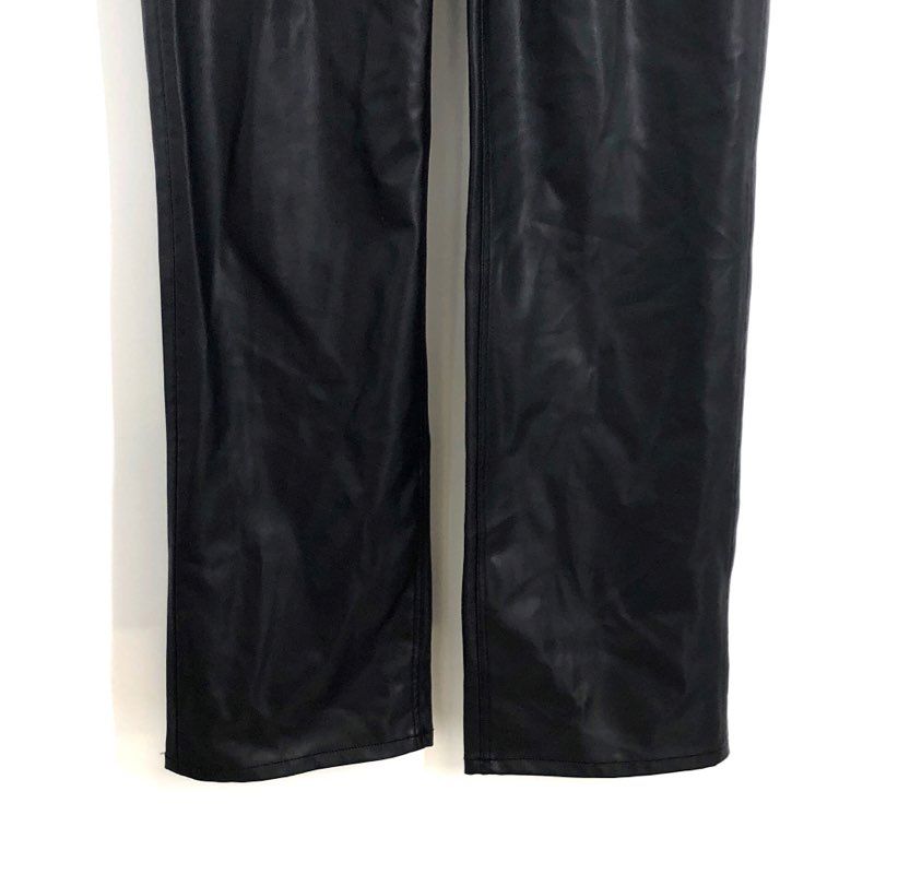 Zara Women's Black Faux Leather High Rise Straight Leg 5-Pocket Pants Sz 4