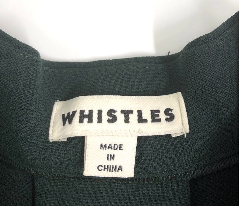 Whistles Women's Dark Green Flutter Sleeve V-Neck Crepe Shift Dress Sz 2