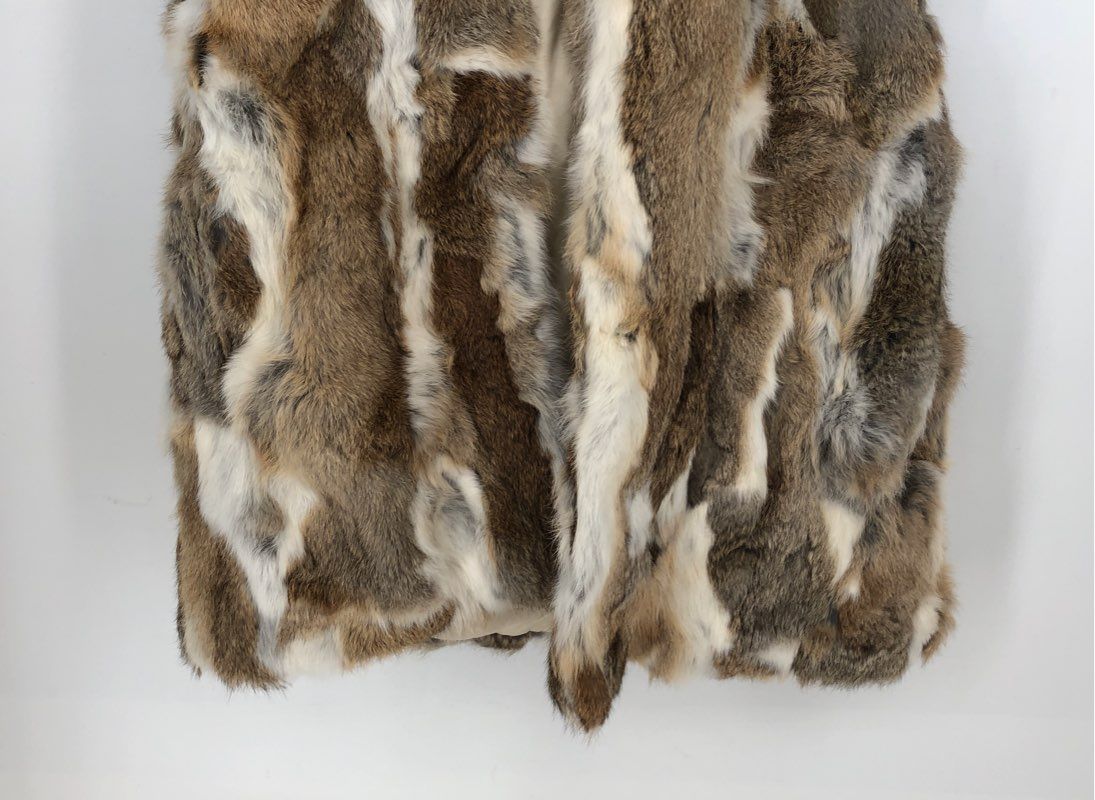 NWT Fur Story Women&#39;s Brown White Fur Hooded Vest - Size 8