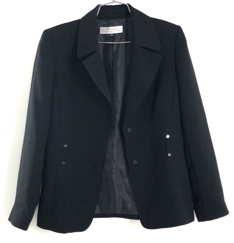 Tahari Arthur S. Levine Women's Black Two-Button Blazer Jacket Side Tabs Sz 6