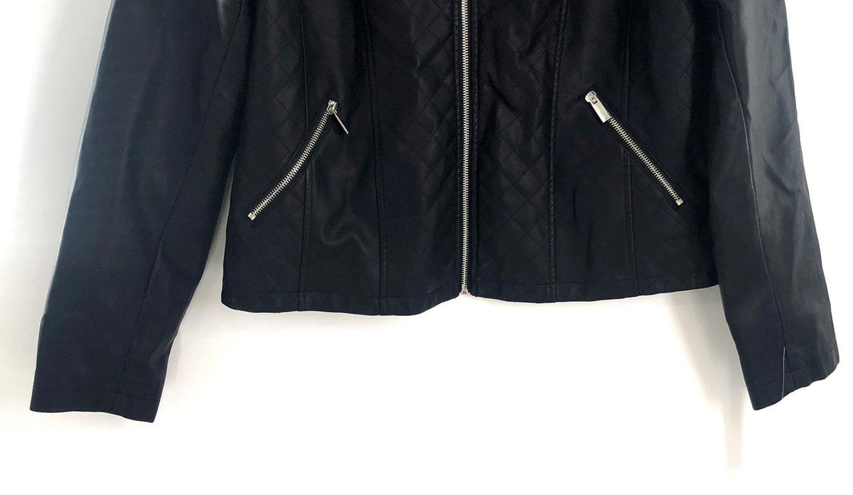 New York & Company Women's Black Quilted Faux Leather Moto Jacket Sz XL
