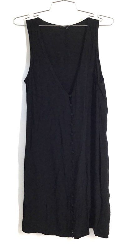 Madewell Women's Black Button-Front Sleeveless Viscose V-Neck Mini Dress Sz S