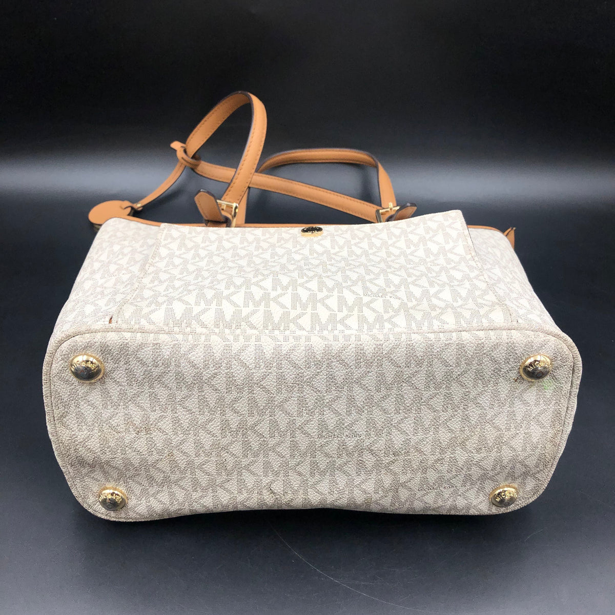 Michael Kors Ivory Brown Signature Logo Jet Set Tote Handbag COA