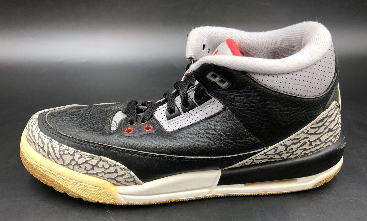 Nike Air Jordan 3 Retro OG BG 'Black Cement Grey' & Red Sneakers - Sz 7Y (+COA)